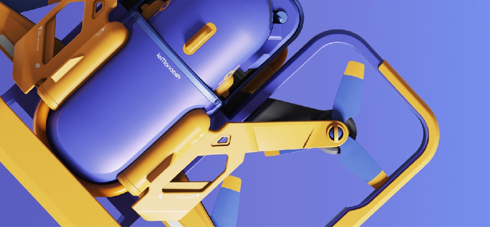 产品结构设计可爱圆润的黄蓝撞色无人机